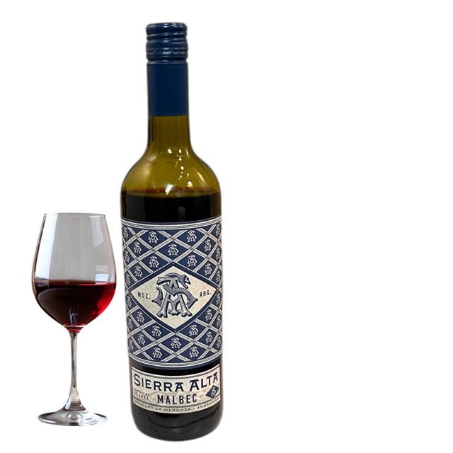 Sierra Alta Malbec wine bottle and glass